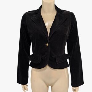 REWIND Women Black Velvet Velour Cropped Peplum Jacket M